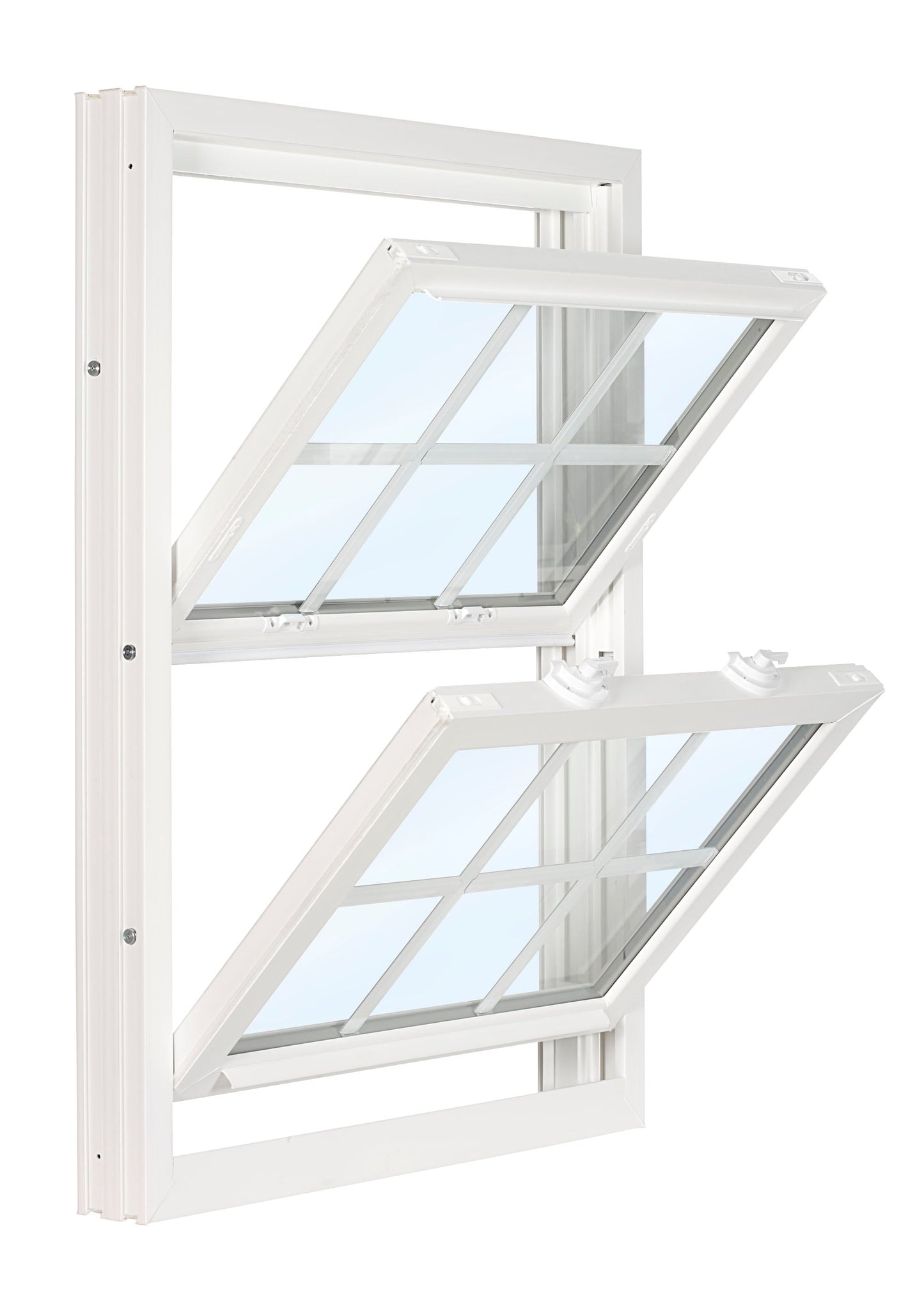 RELIABILT 3500 Series 27-3/4-in x 37-1/2-in White Exterior White Interior Vinyl Replacement Double Hung Window Low-E argon Double Pane Glass with Grids (Half Screen Included)