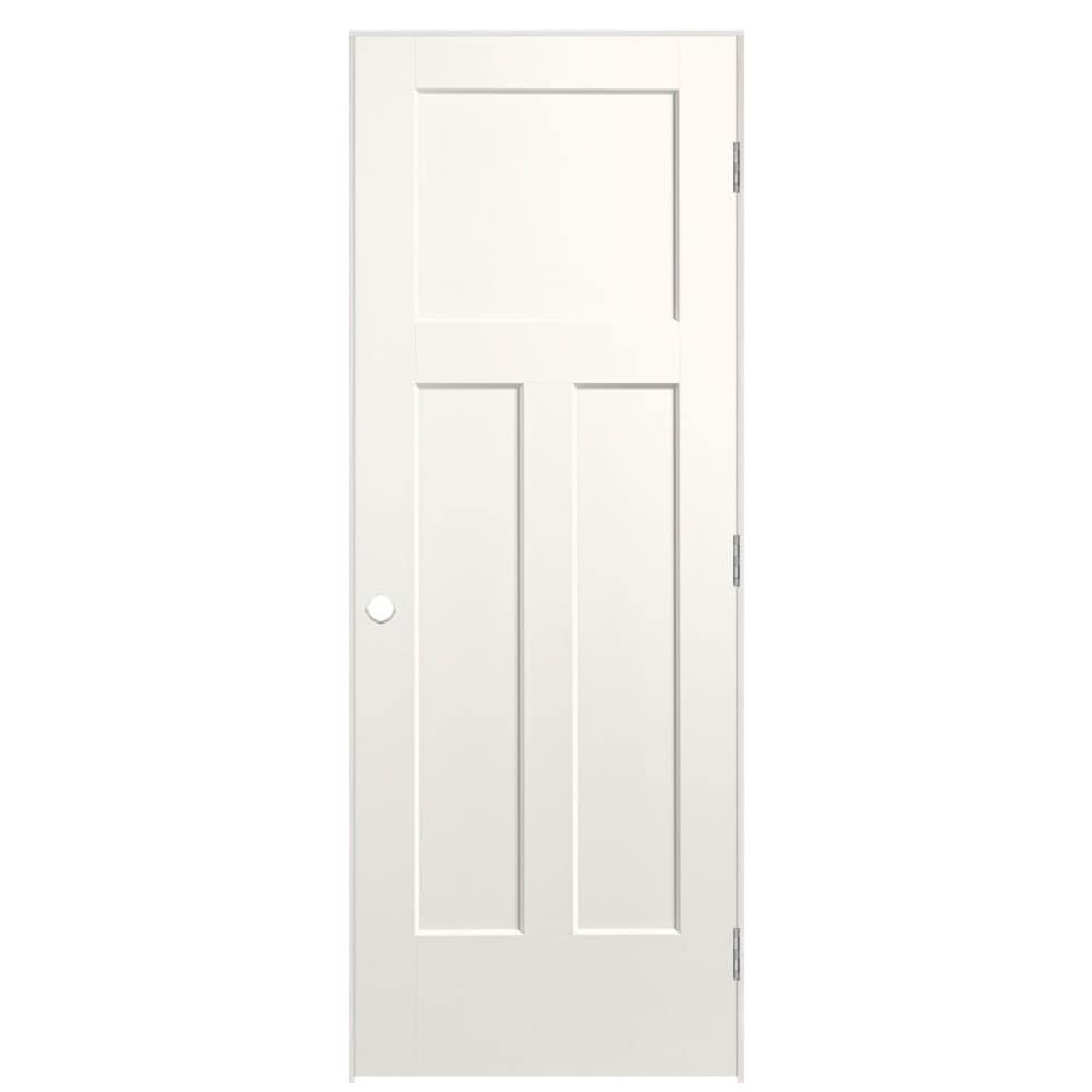 Masonite 28-in x 80-in White Solid core 3-panel Left hand Smooth Prefinished Molded composite Flat Jamb Single Prehung Interior Door with