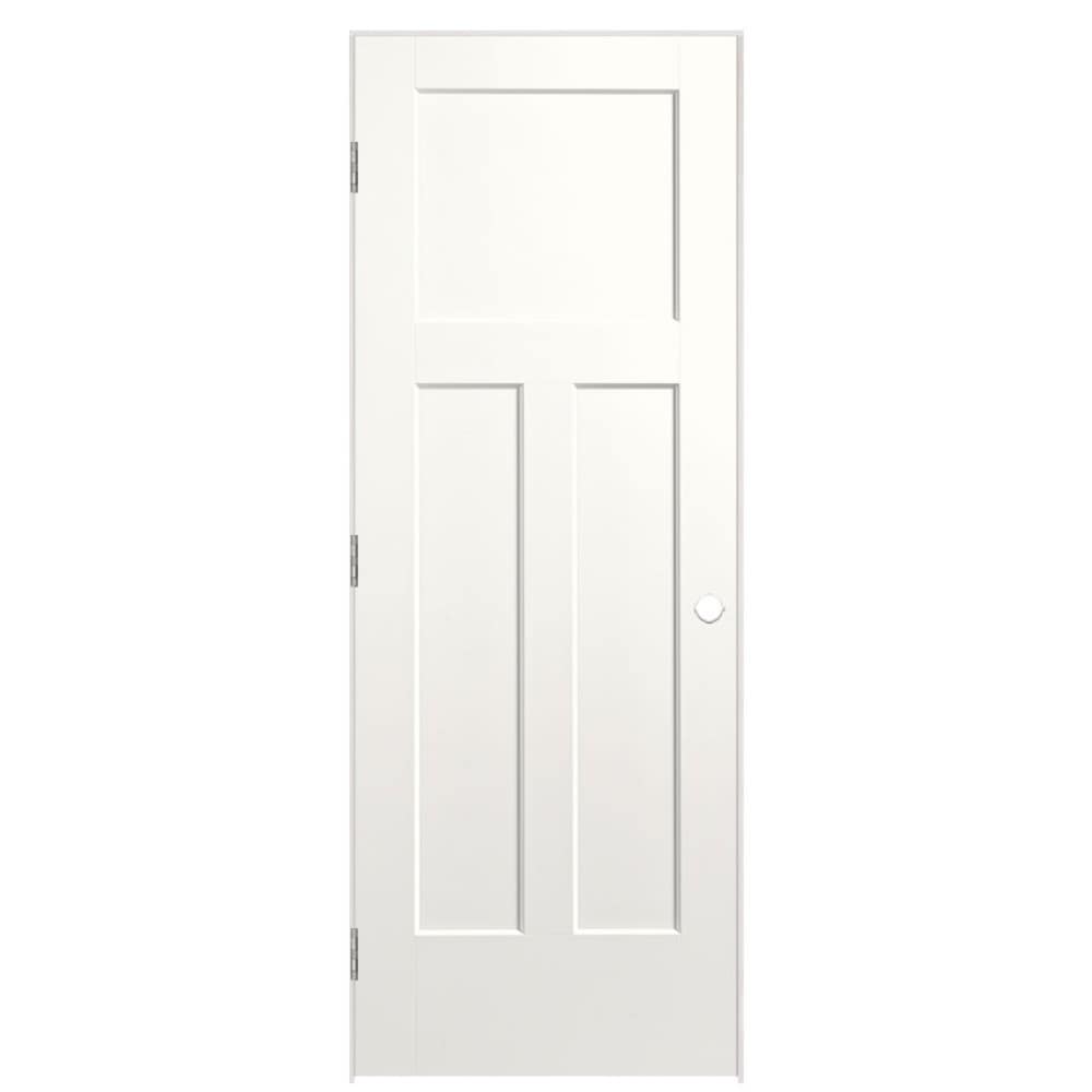 Masonite 36-in x 80-in Snow Storm Hollow core 3-panel Right hand Smooth Prefinished Molded composite Flat Jamb Single Prehung Interior Door with