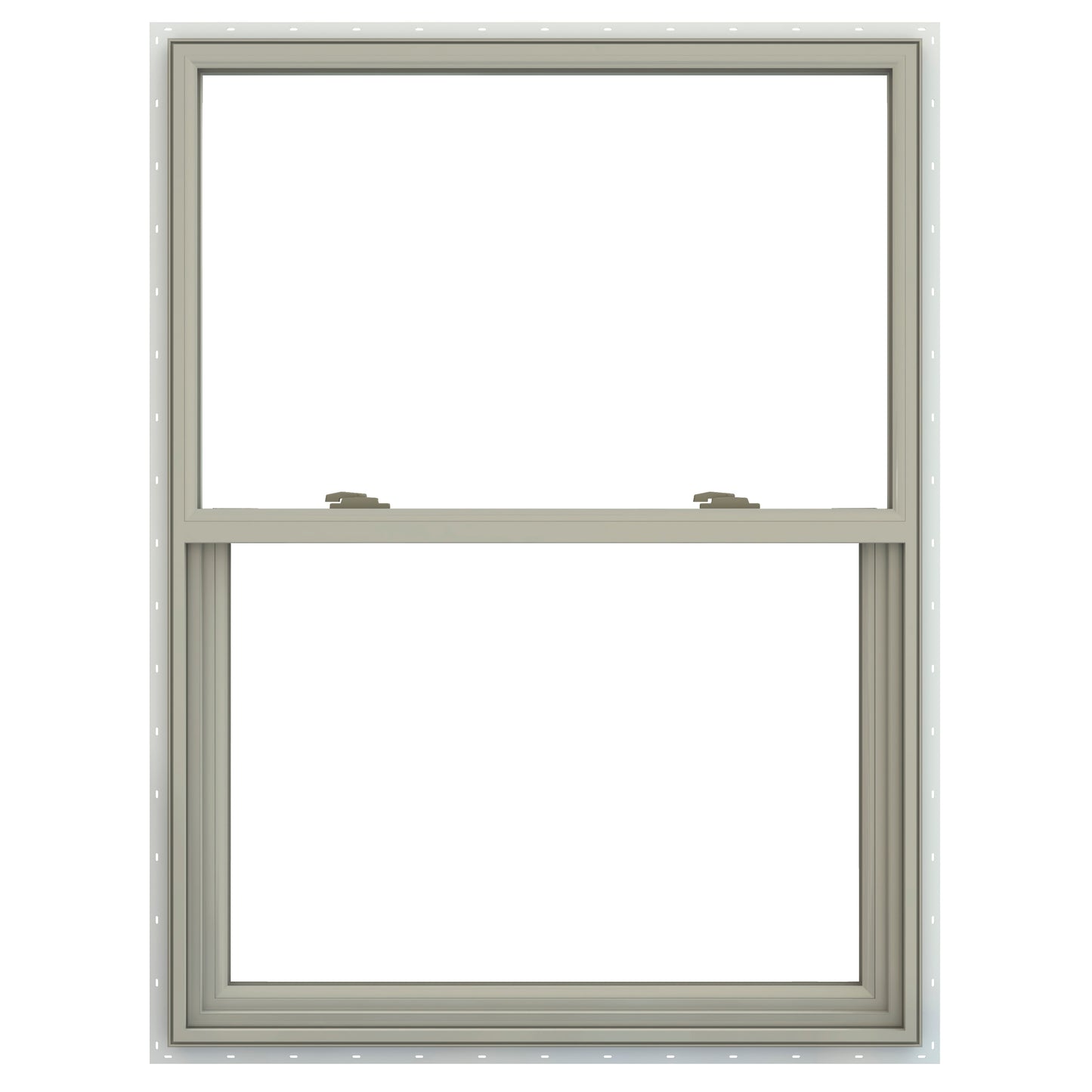 JELD-WEN V-2500 35-1/2-in x 47-1/2-in Desert Sand Exterior Vinyl New Construction Single Hung Window Low-E argon Double Pane Glass (Half Screen Included)