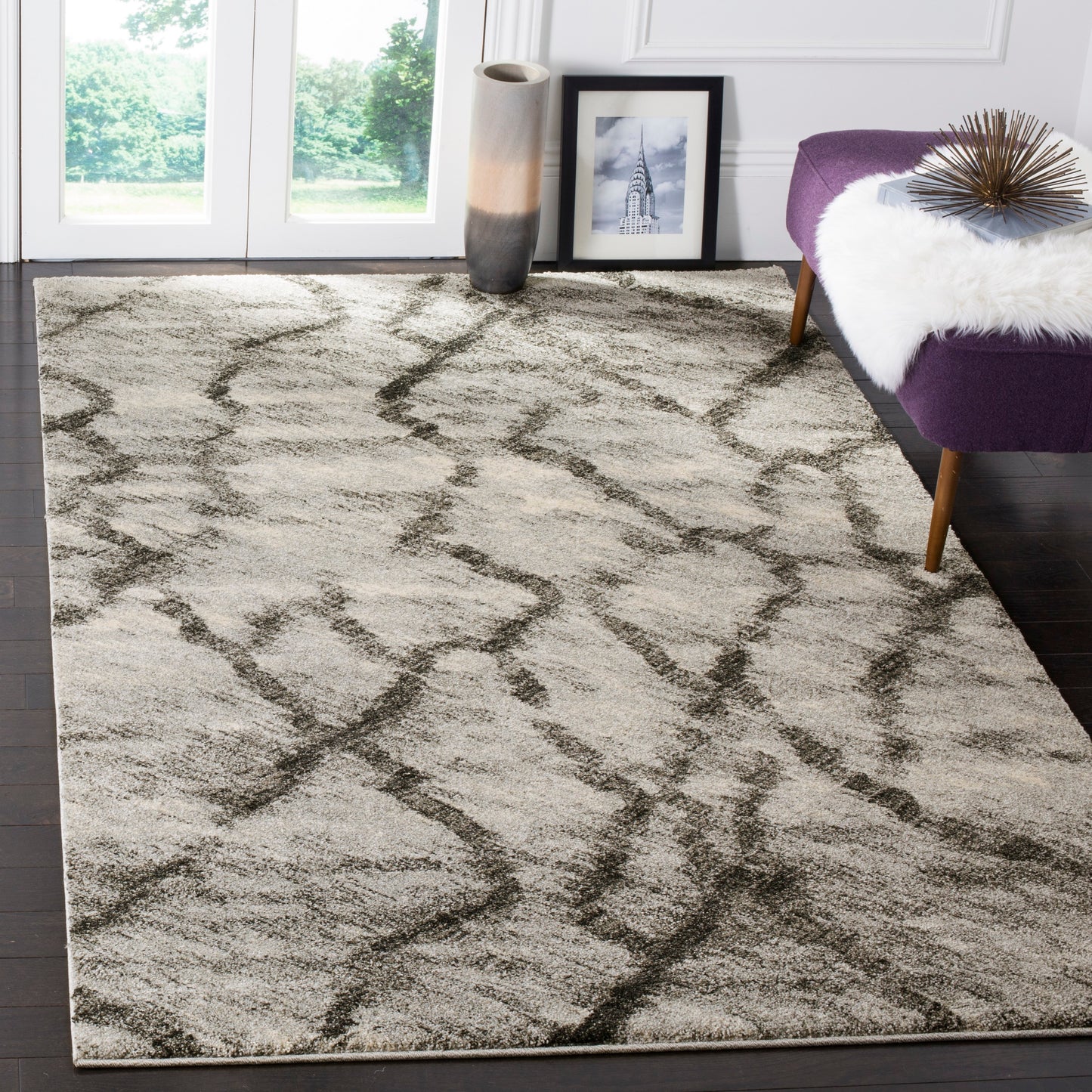 Safavieh Retro Mopani 8 x 10 (ft) Loomed Polypropylene Gray/Black Rectangular Indoor Abstract Spot Clean Only Area rug