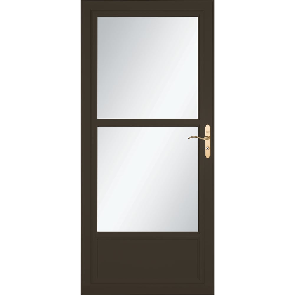 LARSON 80 Midview (Tradewinds) 32-in x 81-in Brown Aluminum Reversible Hinge Storm Door with Retractable Screen ( Polished brass Handle Included )