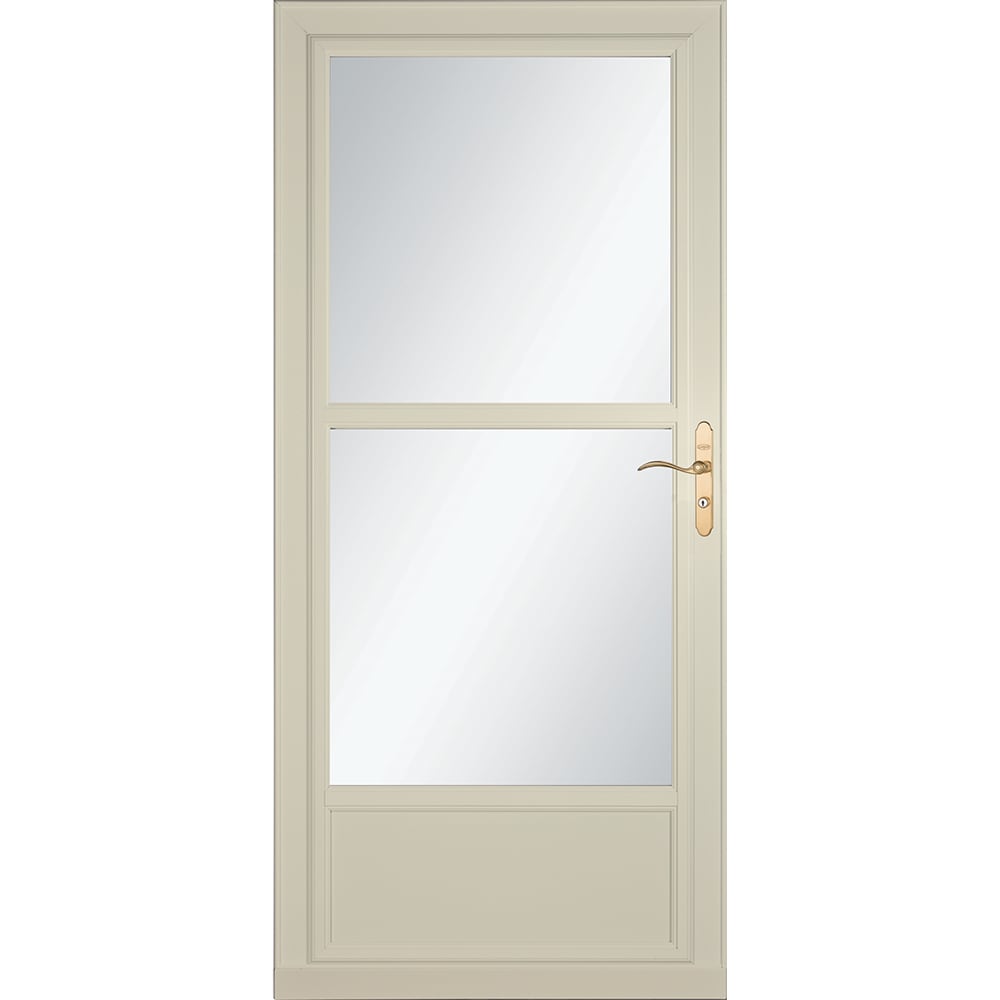 LARSON 80 Midview (Tradewinds) 32-in x 81-in Almond Aluminum Reversible Hinge Storm Door with Retractable Screen ( Polished brass Handle Included )