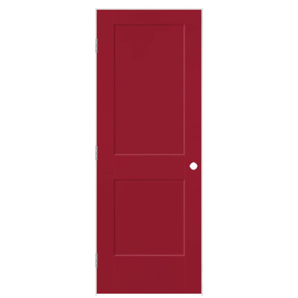 Masonite 30-in x 80-in Barn Red Hollow core 2-panel Right hand Smooth Prefinished Molded composite Flat Jamb Single Prehung Interior Door with