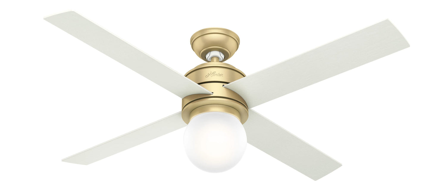 Hunter Hepburn 52-in Modern Brass with White Grain Blades Ceiling Fan With Light 4 -Blade