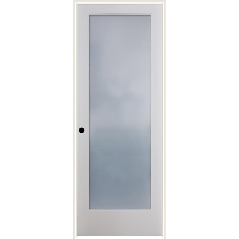 RELIABILT 28-in x 80-in Primed Solid core 1-panel Frosted glass Right hand Smooth Primed Pine Wood Flat Jamb Single Prehung Interior Door with