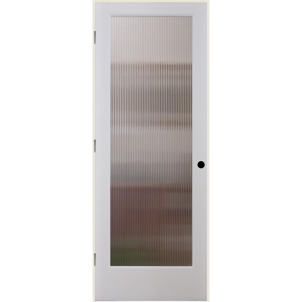 RELIABILT 24-in x 80-in Primed Solid core 1-panel Patterned glass Right hand Smooth Primed Pine Wood Flat Jamb Single Prehung Interior Door with