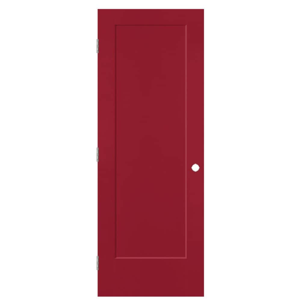 Masonite 32-in x 80-in Barn Red Solid core 1-panel Right hand Smooth Prefinished Molded composite Flat Jamb Single Prehung Interior Door with