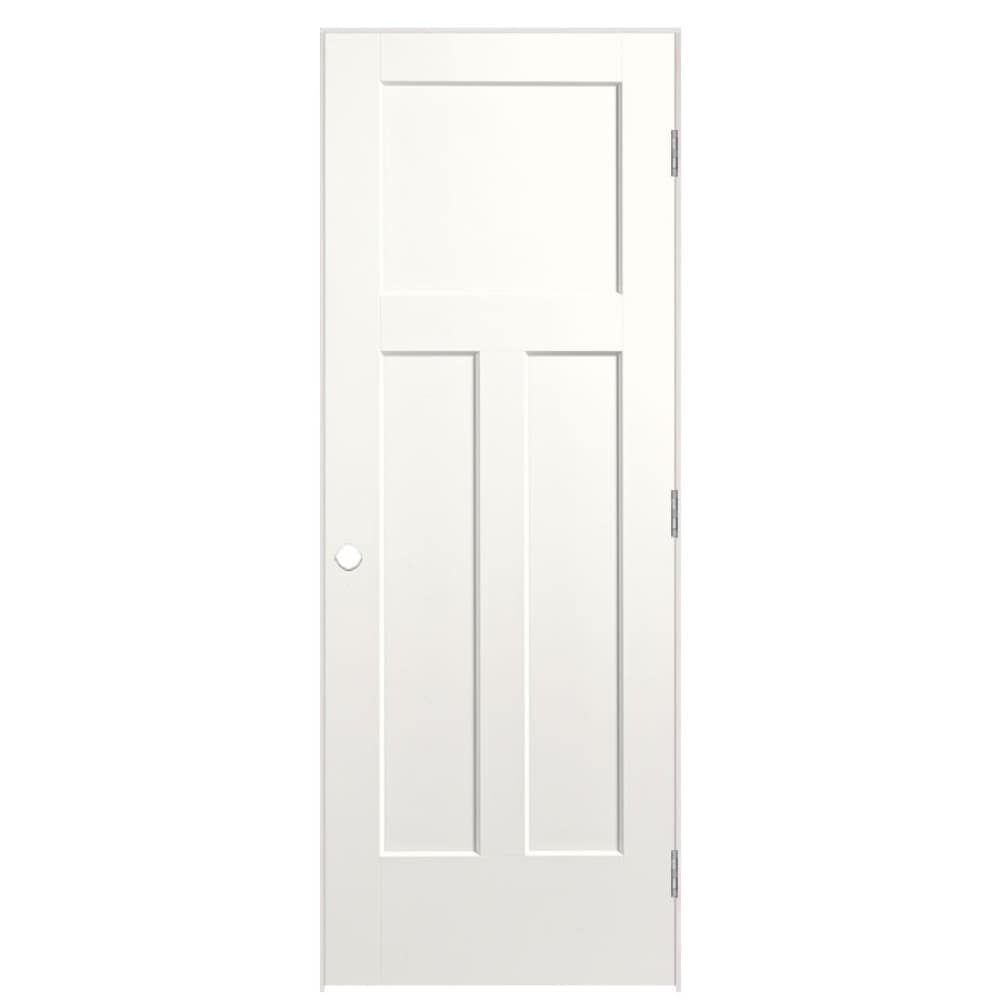 Masonite 24-in x 80-in Snow Storm Solid core 3-panel Left hand Smooth Prefinished Molded composite Flat Jamb Single Prehung Interior Door with