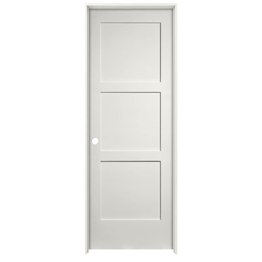 Millennium Collection 30-in x 80-in Modern White Solid core 3-panel Right hand Smooth Prefinished MDF Flat Jamb Single Prehung Interior Door with