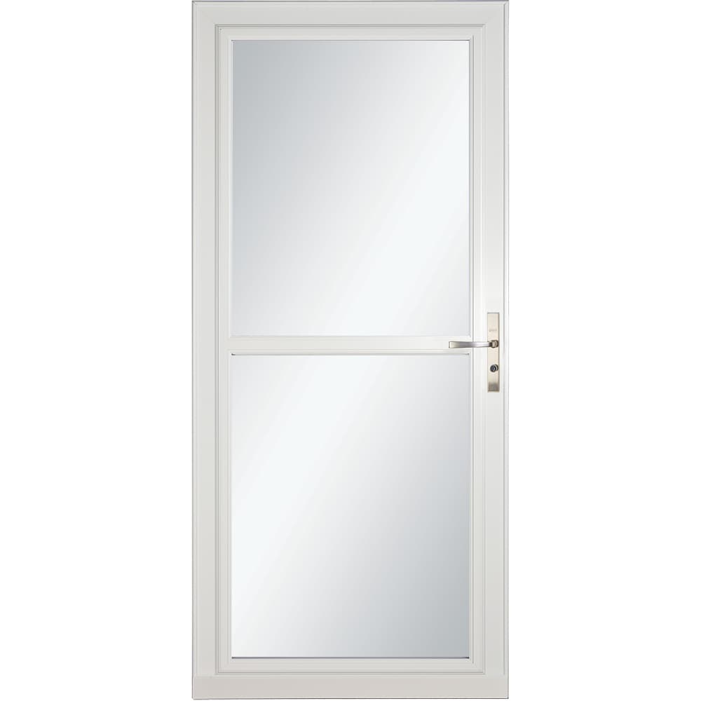 LARSON 80 Split Fullview (Tradewinds) 30-in x 81-in White Aluminum Reversible Hinge Storm Door with Retractable Screen ( Brushed nickel Handle Included )