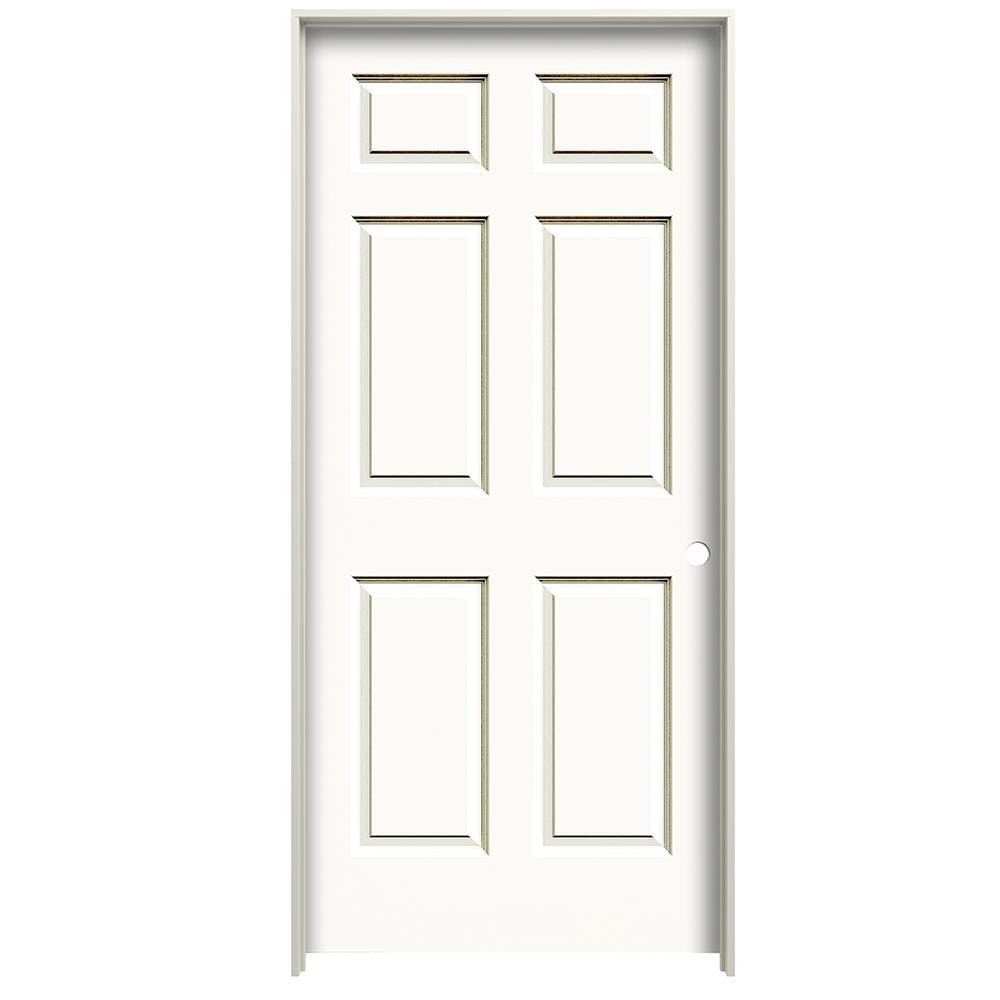 RELIABILT 24-in x 80-in Modern White Hollow core 6-panel Left hand Smooth Prefinished Molded composite Flat Jamb Single Prehung Interior Door with