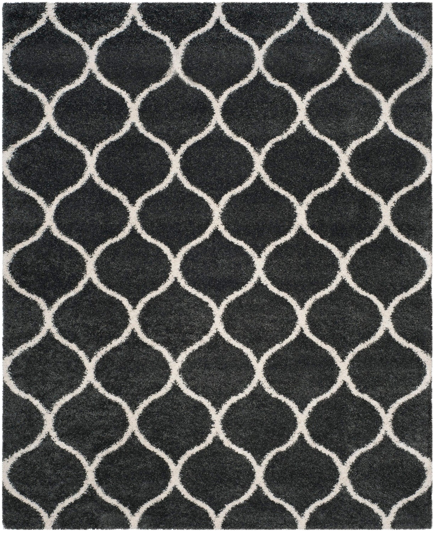 Safavieh Hudson Hathaway Shag 9 x 12 (ft) Loomed Polypropylene Dark Gray/Ivory Rectangular Indoor Trellis Spot Clean Only Area rug