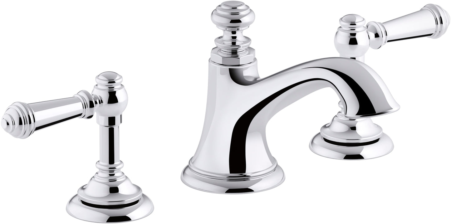 KOHLER Artifacts Polished Chrome Widespread 2-handle WaterSense Mid-arc Commercial/Residential Handle Bathroom Sink Faucet with Drain