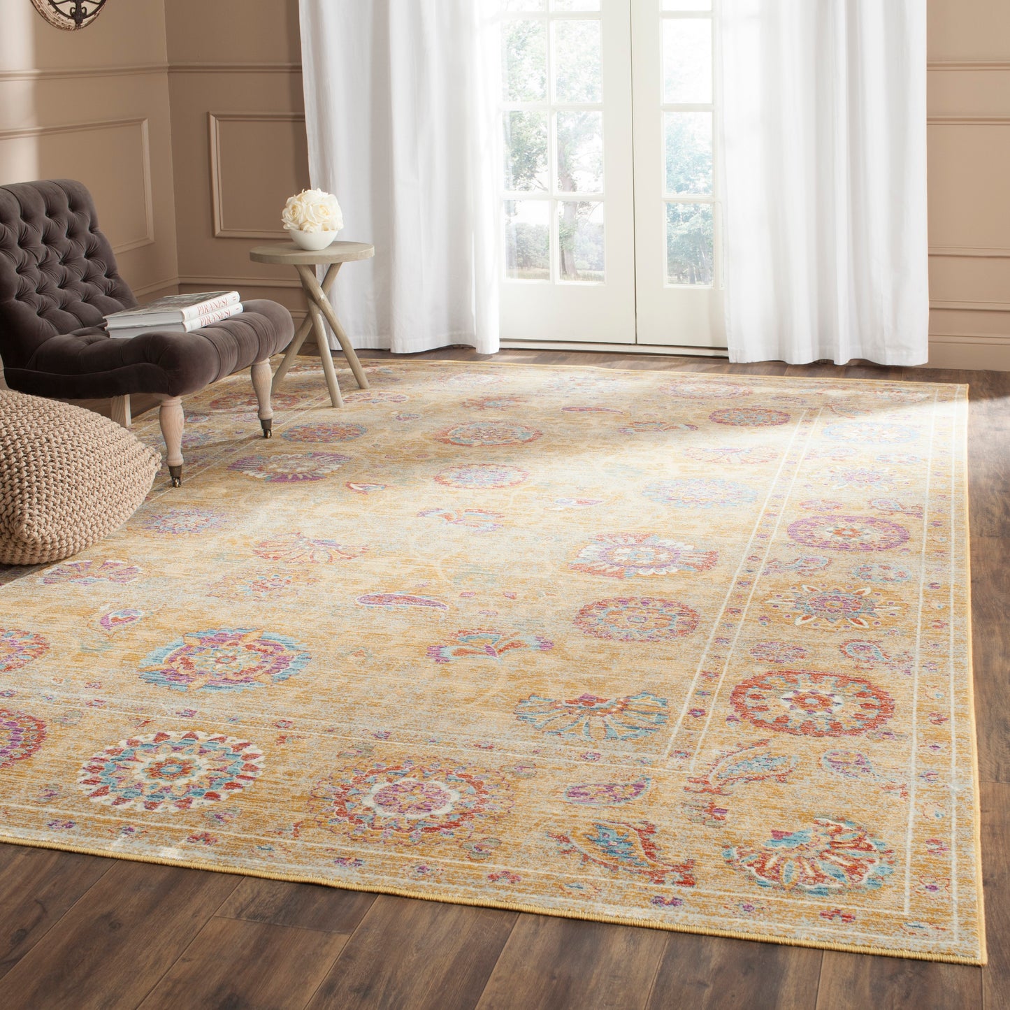Safavieh Sevilla Ligure 10 x 13 (ft) Loomed Synthetic Gold/Multi Rectangular Indoor Floral/Botanical Vintage Spot Clean Only Area rug