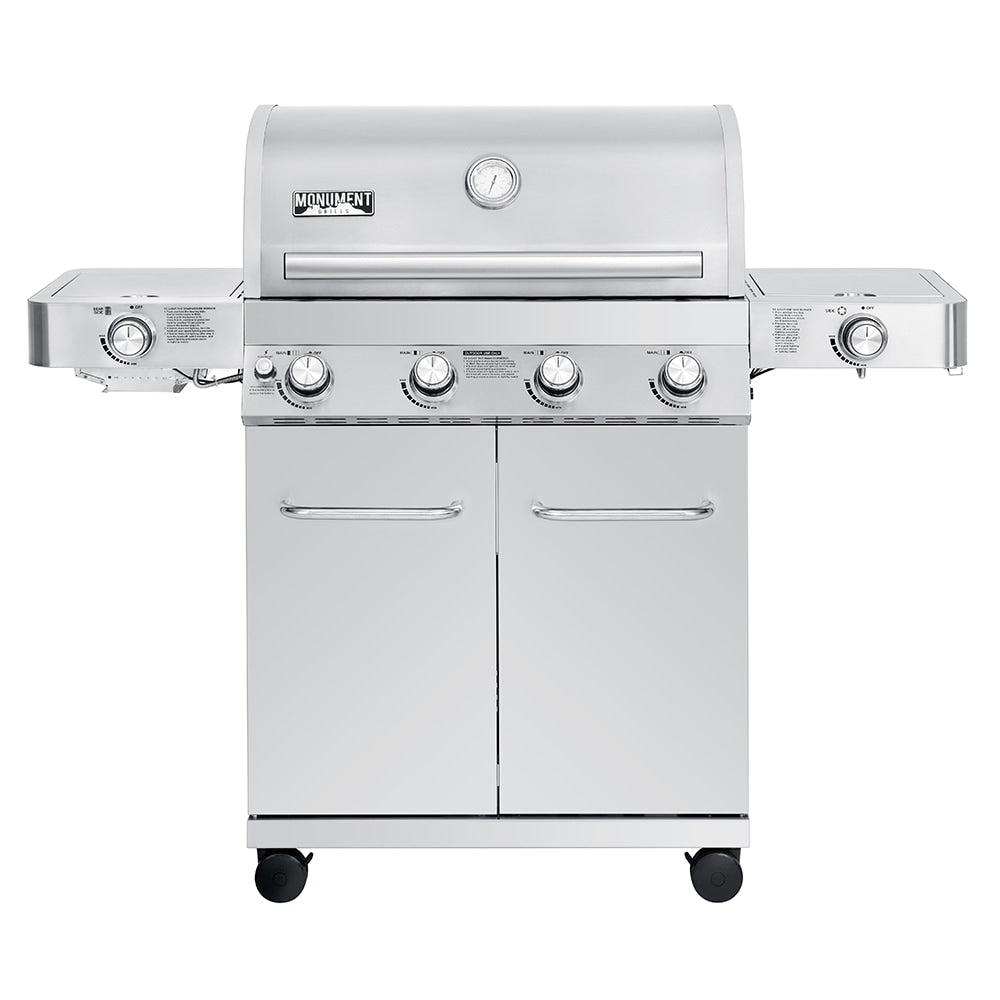 Monument 24367 Stainless steel 4 -Burner Liquid Propane Gas Grill 2 -Side Burner