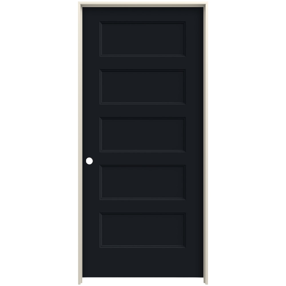 JELD-WEN 30-in x 80-in Black Hollow core 5-panel Right hand Smooth Prefinished Molded composite Flat Jamb Single Prehung Interior Door