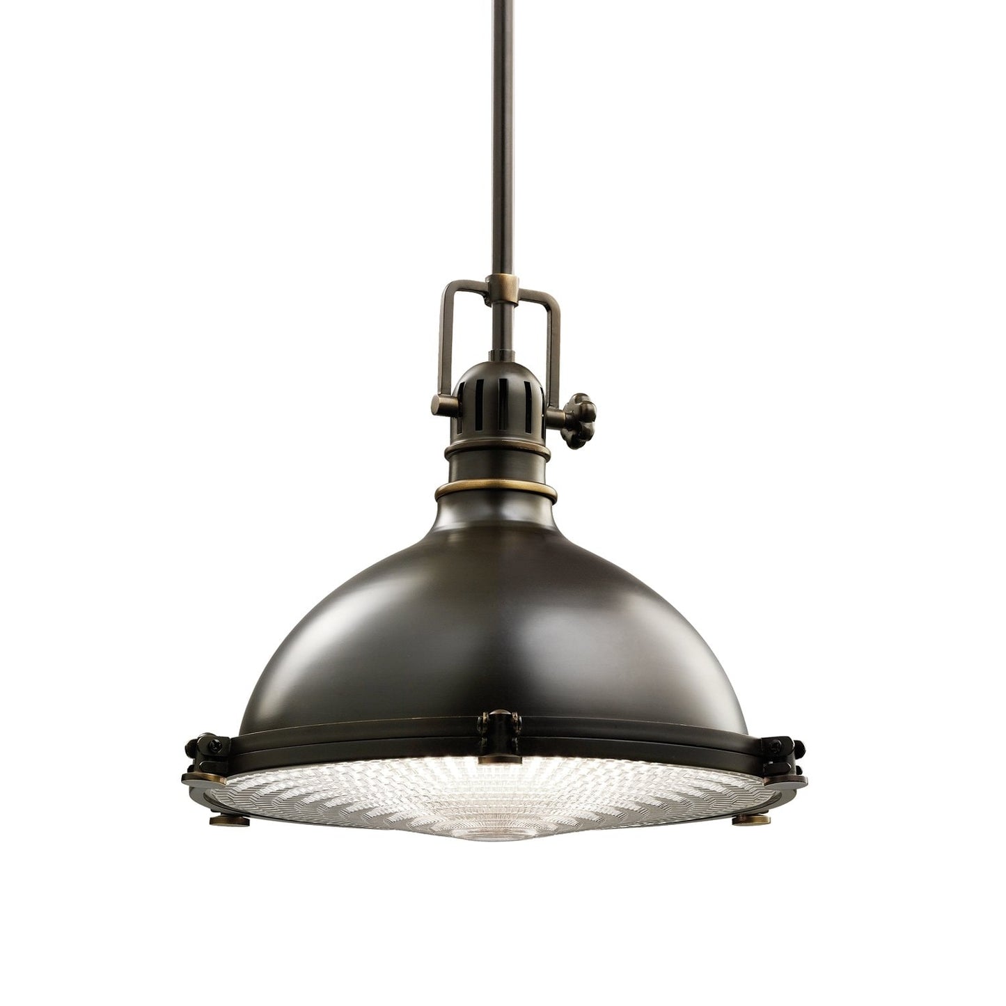 Kichler Hatteras Bay 1 -Light Olde Bronze Transitional Ribbed glass Metal Lantern Medium Indoor Hanging Pendant Light
