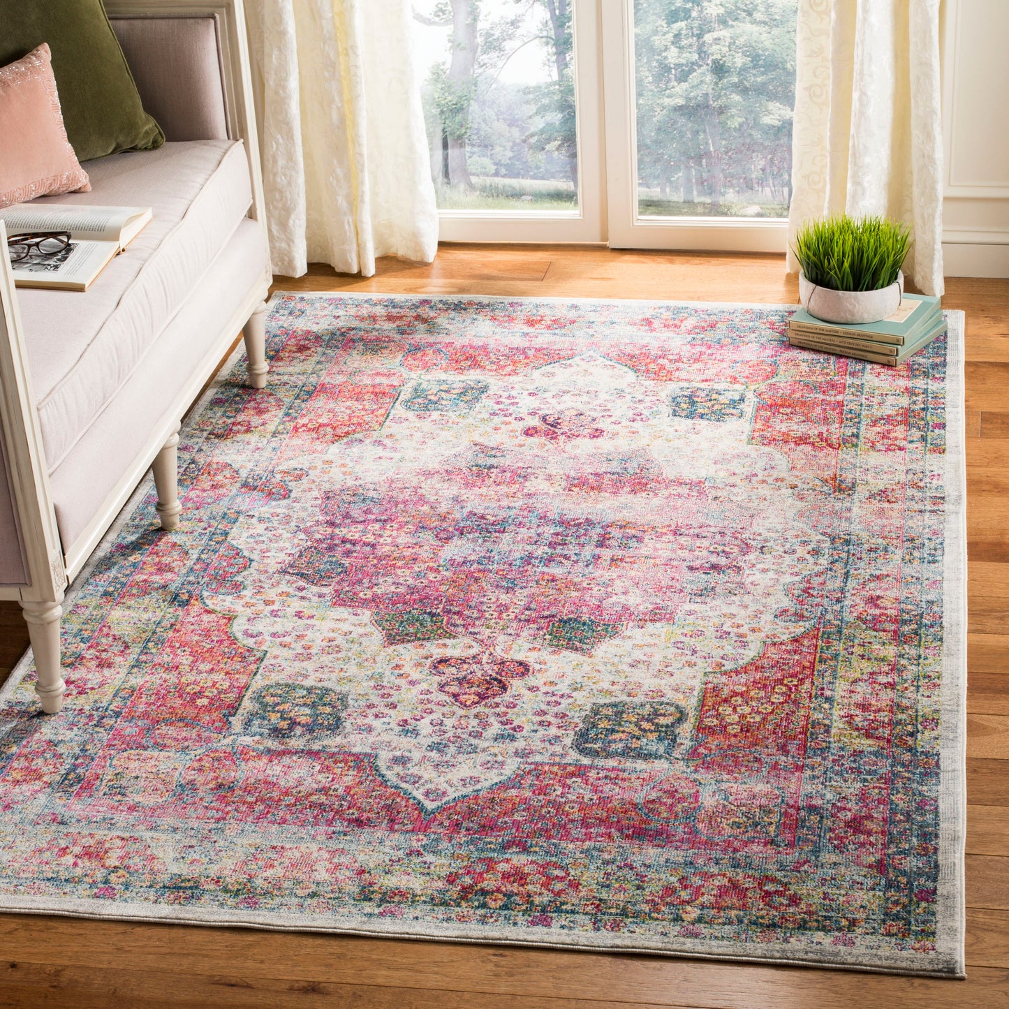 Safavieh Merlot Angra 9 x 12 (ft) Loomed Synthetic Cream/Multi Rectangular Indoor Floral/Botanical Oriental Spot Clean Only Area rug