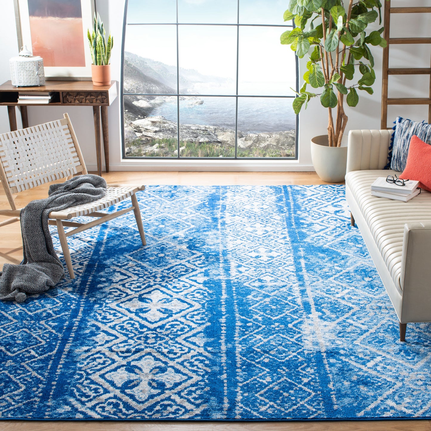 Safavieh Adirondack Winston 11 x 15 (ft) Loomed Polyester/Polypropylene Silver/Blue Rectangular Indoor Abstract Moroccan Spot Clean Only Area rug