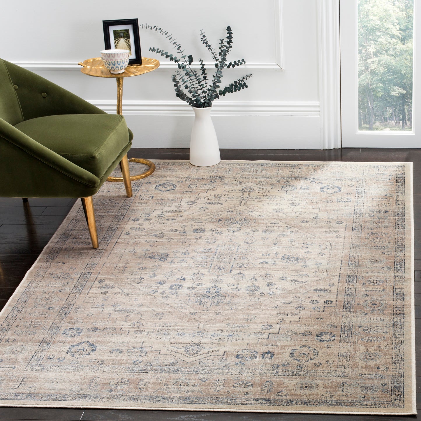 Safavieh Vintage Sirenz 9 x 12 (ft) Loomed Synthetic Stone/Blue Rectangular Indoor Distressed/Overdyed Vintage Spot Clean Only Area rug