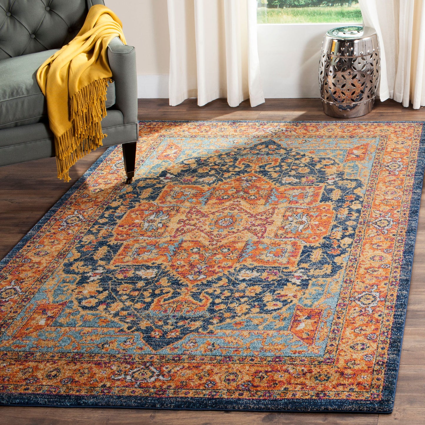 Safavieh Evoke Livia 10 x 14 (ft) Loomed Synthetic Blue/Orange Rectangular Indoor Distressed/Overdyed Vintage Spot Clean Only Area rug