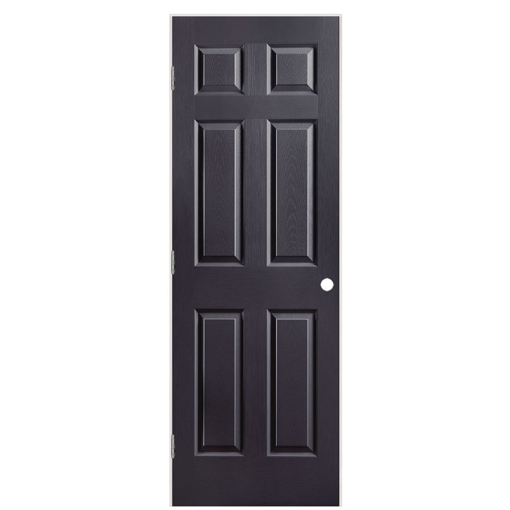 Masonite 28-in x 80-in Midnight Solid core 6-panel Left hand Textured Prefinished Molded composite Flat Jamb Single Prehung Interior Door with