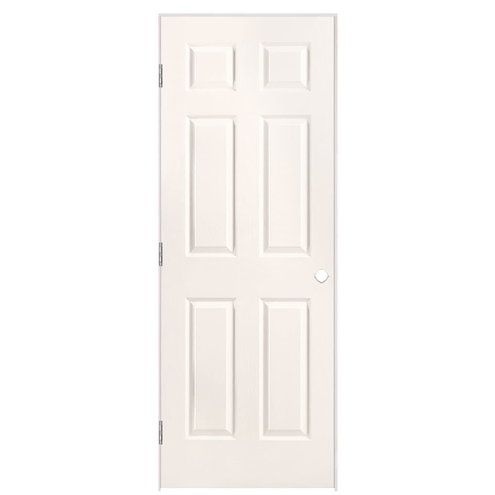 Masonite 30-in x 80-in White Hollow core 6-panel Left hand Textured Prefinished Molded composite Flat Jamb Single Prehung Interior Door with