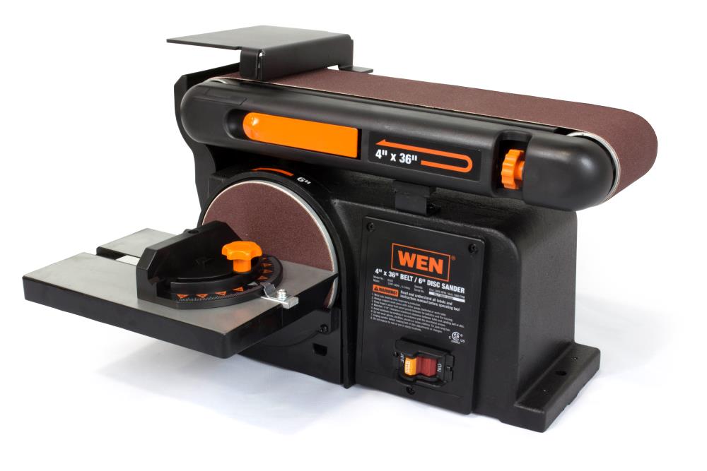 WEN 4.3-Amp Benchtop Belt and Disc Sander with 4x36-Inch Belt and 6x6-Inch Disc, Cast Iron Base, 0-90 Degree Belt Tilt 6502T