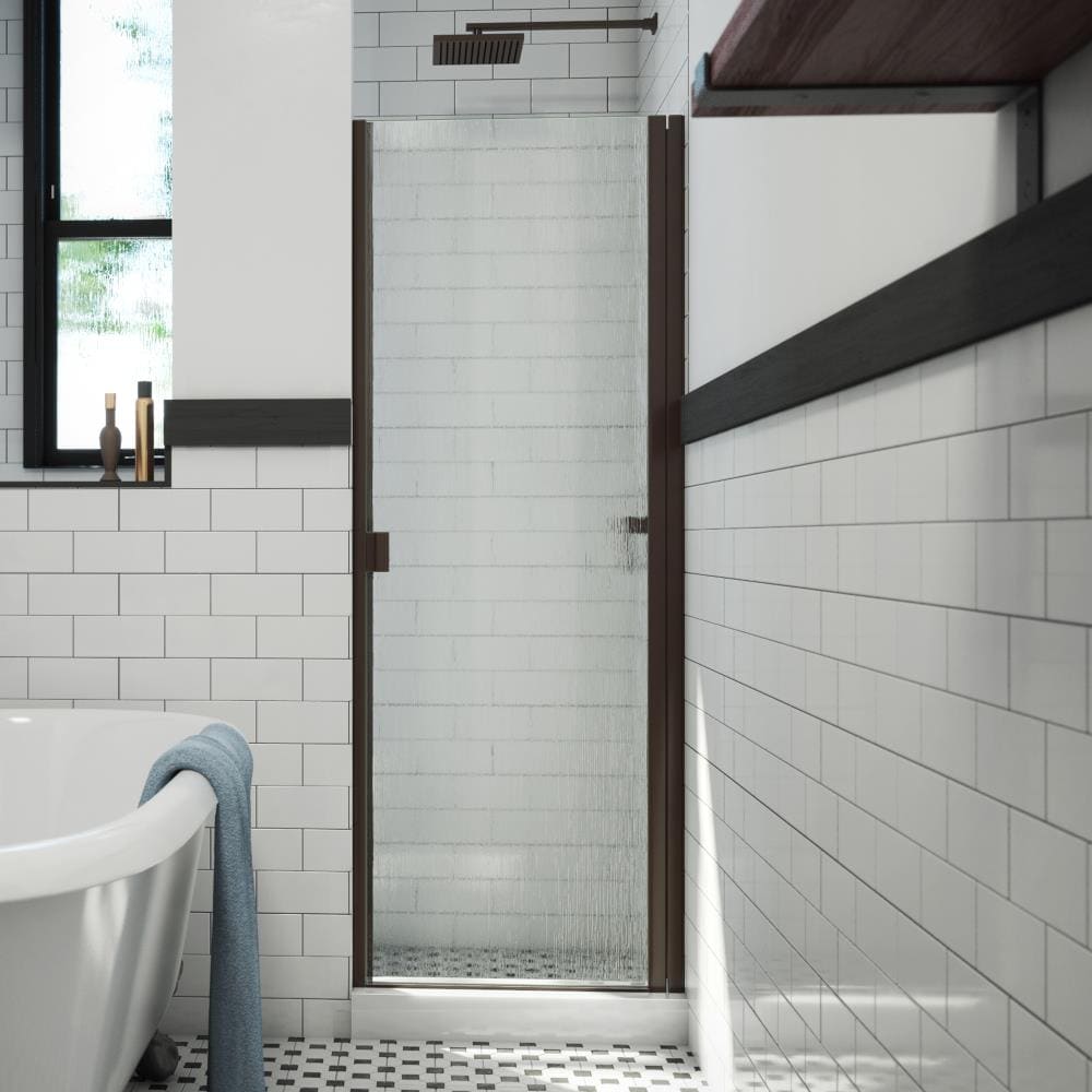 Arizona Shower Door R-Door Oil-rubbed Bronze 34-in W x 66-in H Semi-frameless Patterned Glass Hinged Shower door