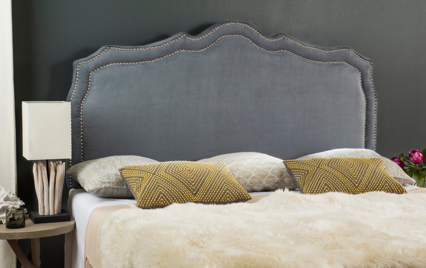 Safavieh Skyler Gray Queen Velvet Upholstered Headboard