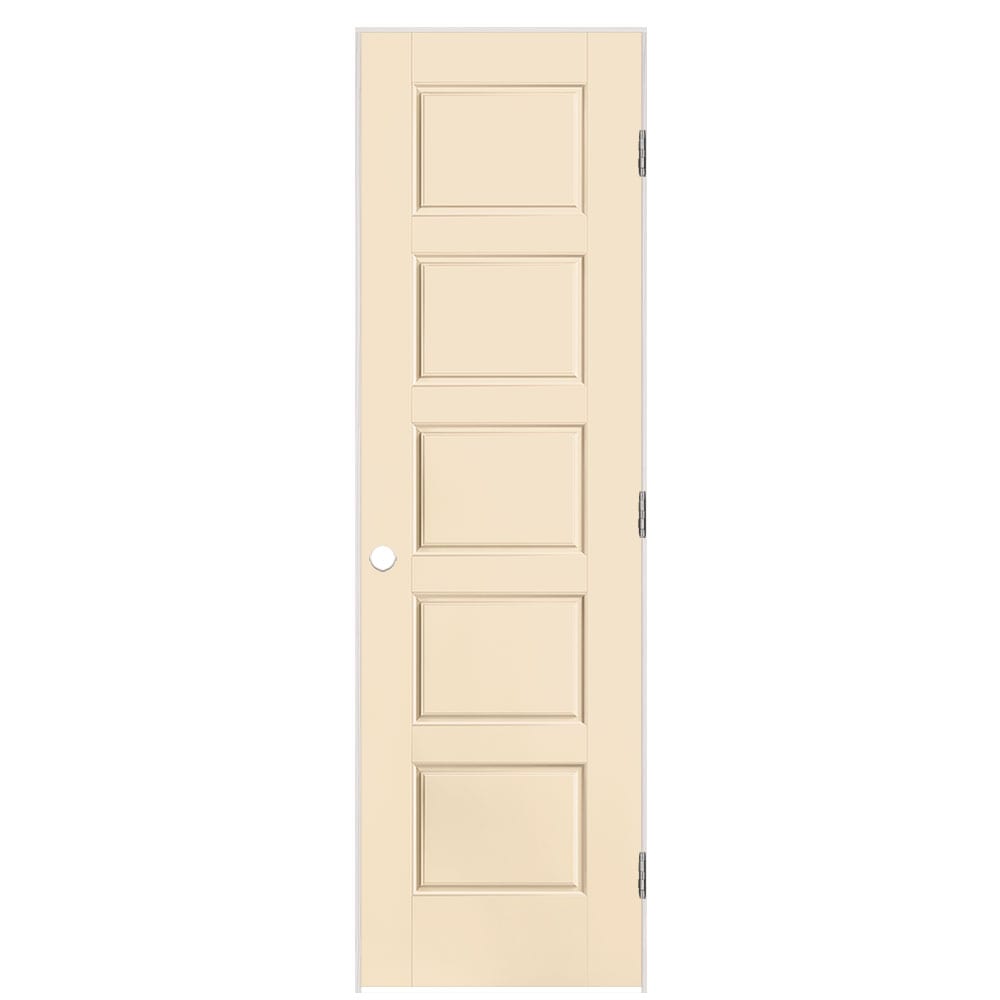 Masonite 24-in x 80-in Cream N Sugar Hollow core 5-panel Left hand Smooth Prefinished Molded composite Flat Jamb Single Prehung Interior Door with