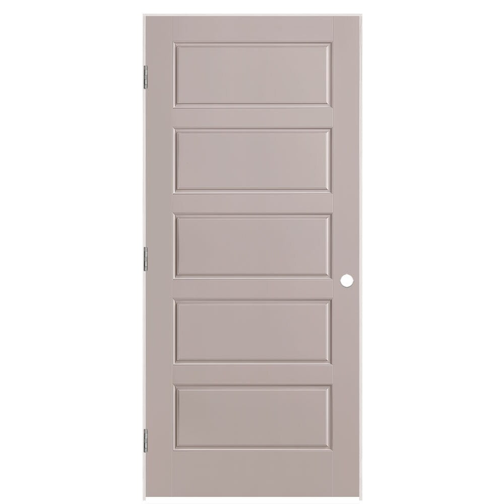 Masonite 36-in x 80-in Driftwood Solid core 5-panel equal Right hand Smooth Prefinished Molded composite Flat Jamb Single Prehung Interior Door