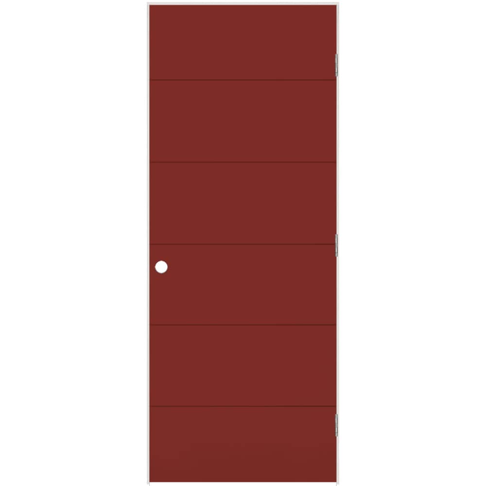 Masonite 30-in x 80-in Barn Red Hollow core Flush Left hand Smooth Prefinished Molded composite Flat Jamb Single Prehung Interior Door with