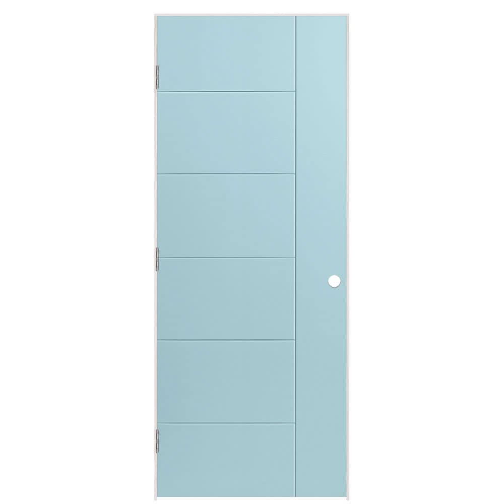 Masonite 32-in x 80-in Sea Mist Hollow core Flush Right hand Smooth Prefinished Molded composite Flat Jamb Single Prehung Interior Door with