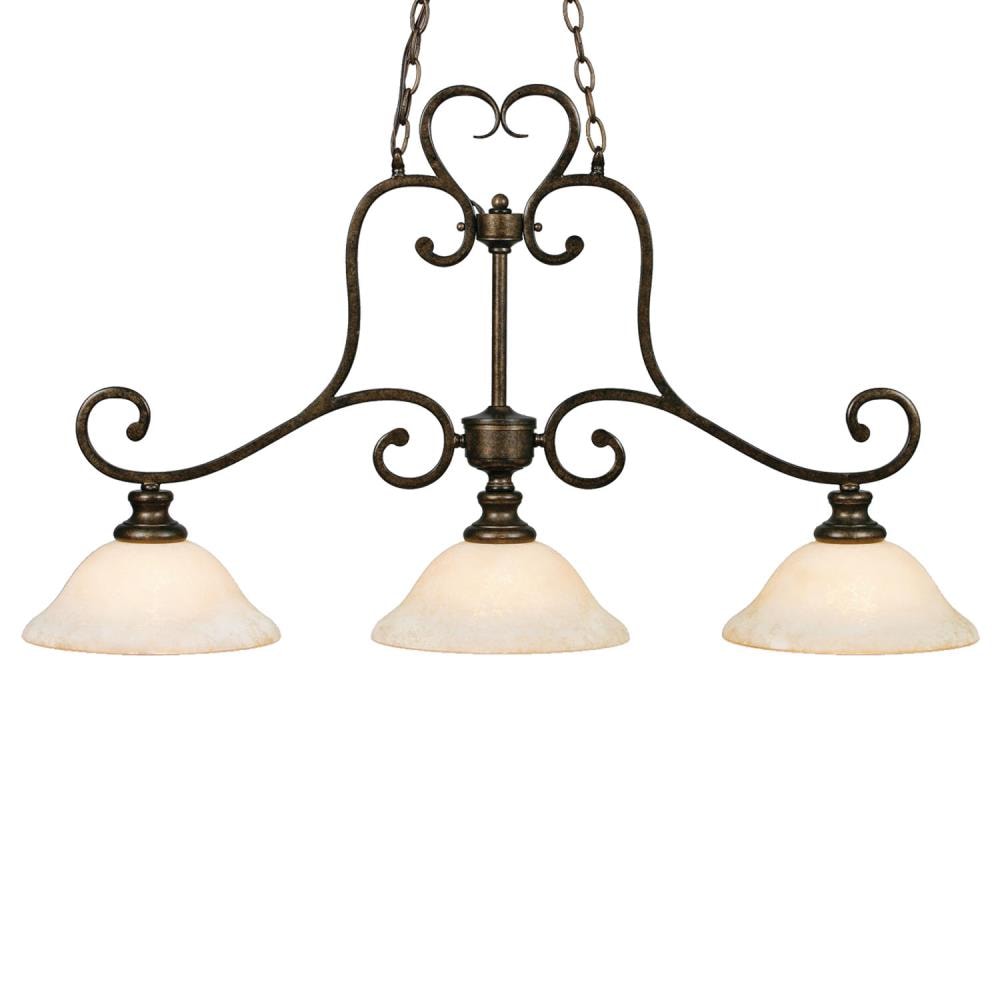 Golden Lighting Heartwood 3 -Light Burnt Sienna Traditional Frosted glass Linear Large Indoor Hanging Kitchen Island Light