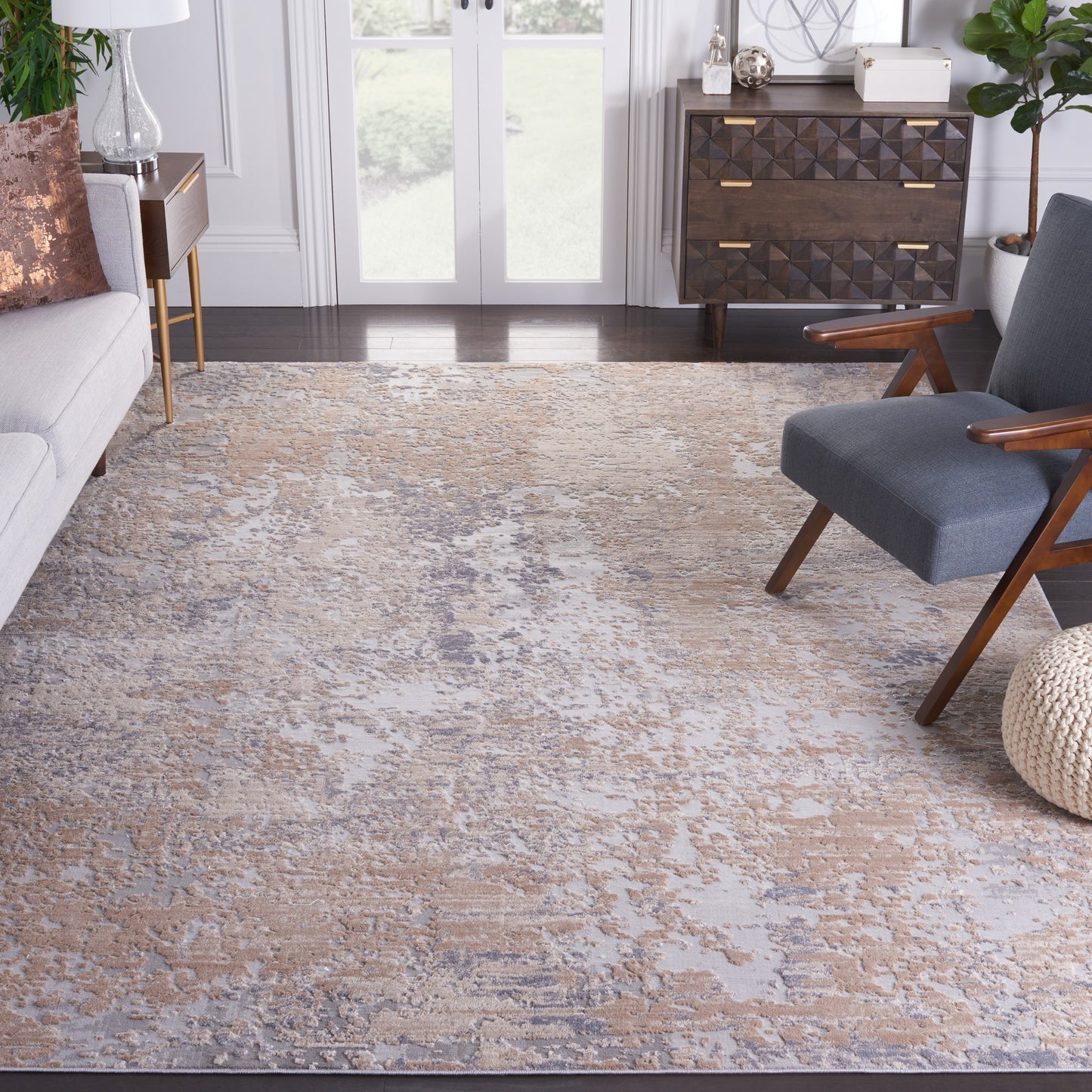 Safavieh Invista Koku 9 x 12 (ft) Loomed Synthetic Gray/Cream Rectangular Indoor Abstract Industrial Spot Clean Only Area rug
