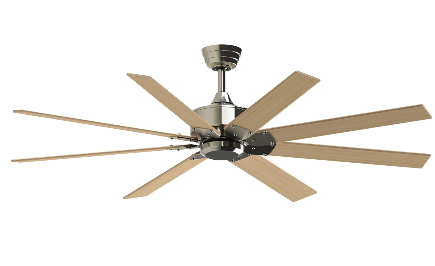 Fanimation Levon Custom 64-in Brushed Nickel with Natural Blades Indoor/Outdoor Smart Ceiling Fan Light Kit Compatible and Remote (8-Blade) FPD7912BBN-64N