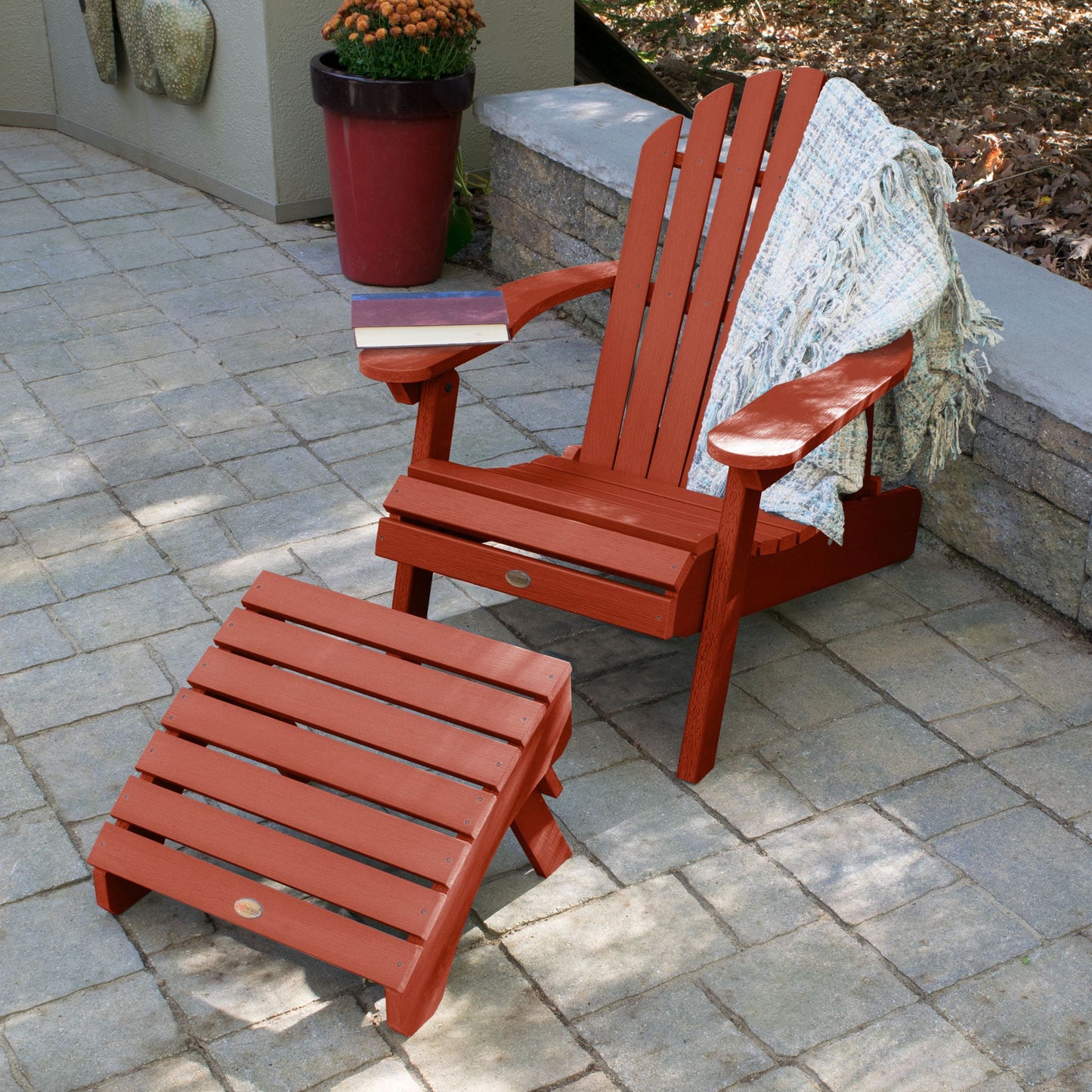 highwood Hamilton Rustic Red Poly-lumber Frame Stationary Adirondack Chair with Slat Seat