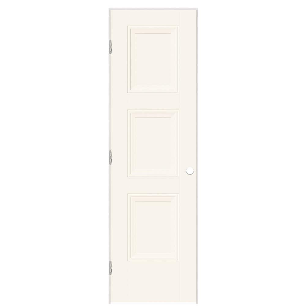 Masonite 30-in x 80-in White Solid core 3-panel Left hand Smooth Prefinished Molded composite Flat Jamb Single Prehung Interior Door with