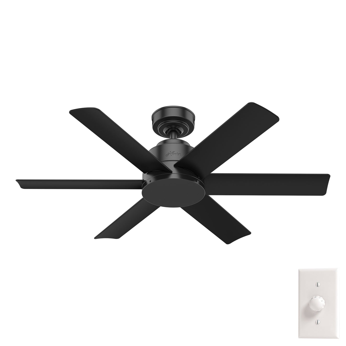 Hunter Kennicott 44-in Matte Black with Matte Black Blades Covered Outdoor Downrod or Flush Mount Ceiling Fan Without Light 6 -Blade
