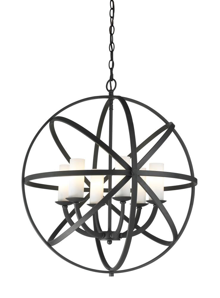 Z-Lite Aranya 6 -Light Bronze Modern/contemporary White glass Globe Large Hanging Pendant light