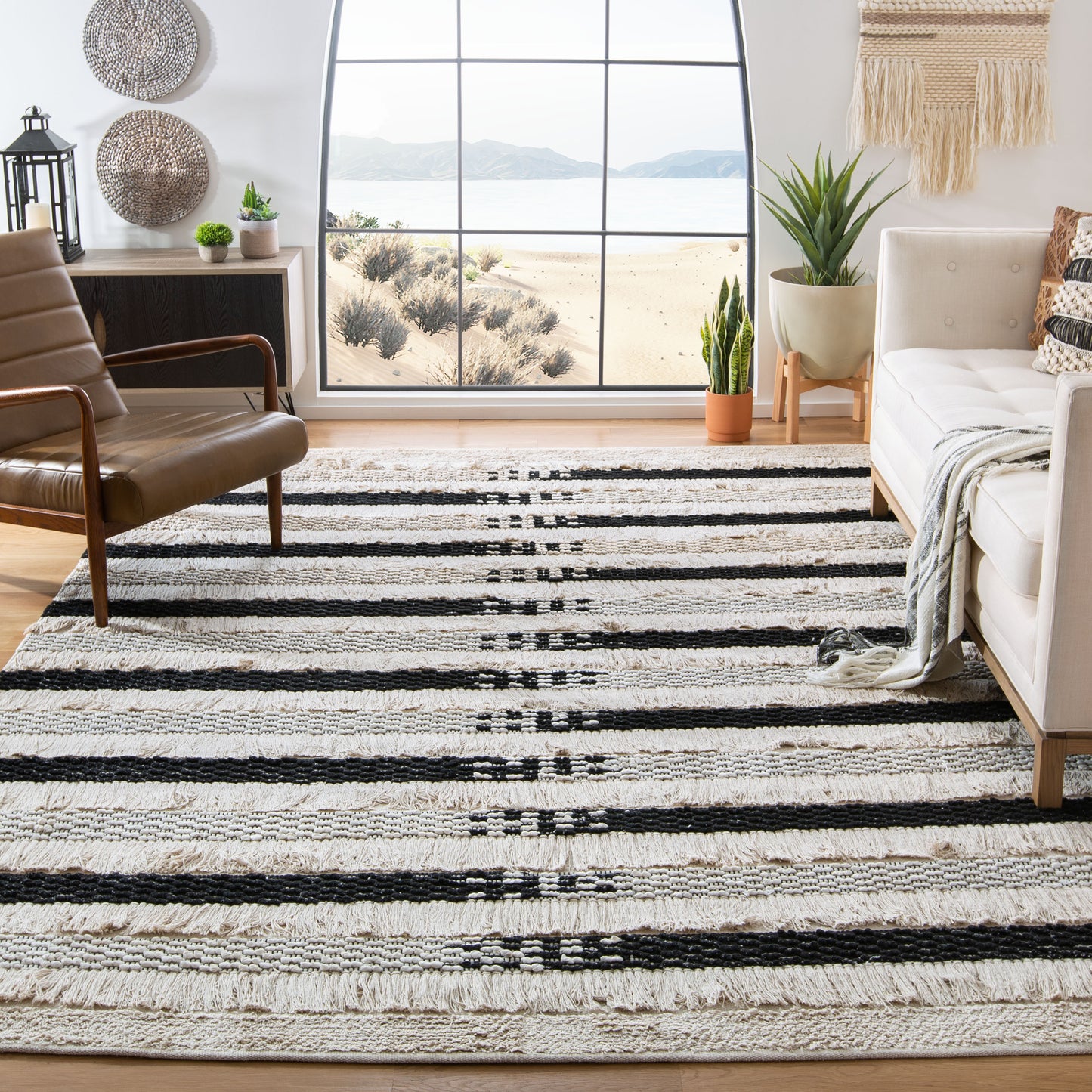 Safavieh Natura Brooks 9 x 12 (ft) Cotton Ivory/Black Rectangular Indoor Stripe Coastal Spot Clean Only Area rug