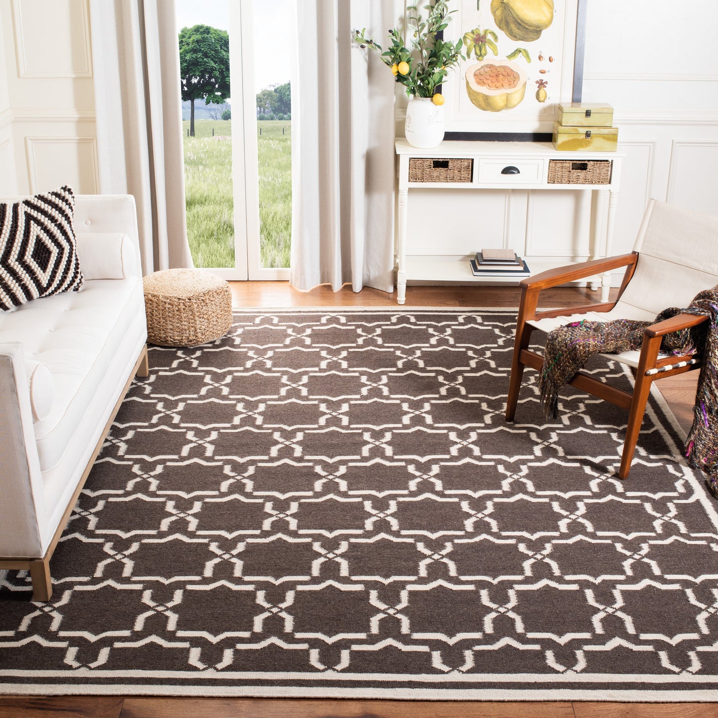 Safavieh Dhurries Talia 9 x 12 (ft) Wool Chocolate/Ivory Rectangular Indoor Geometric Coastal Spot Clean Only Area rug