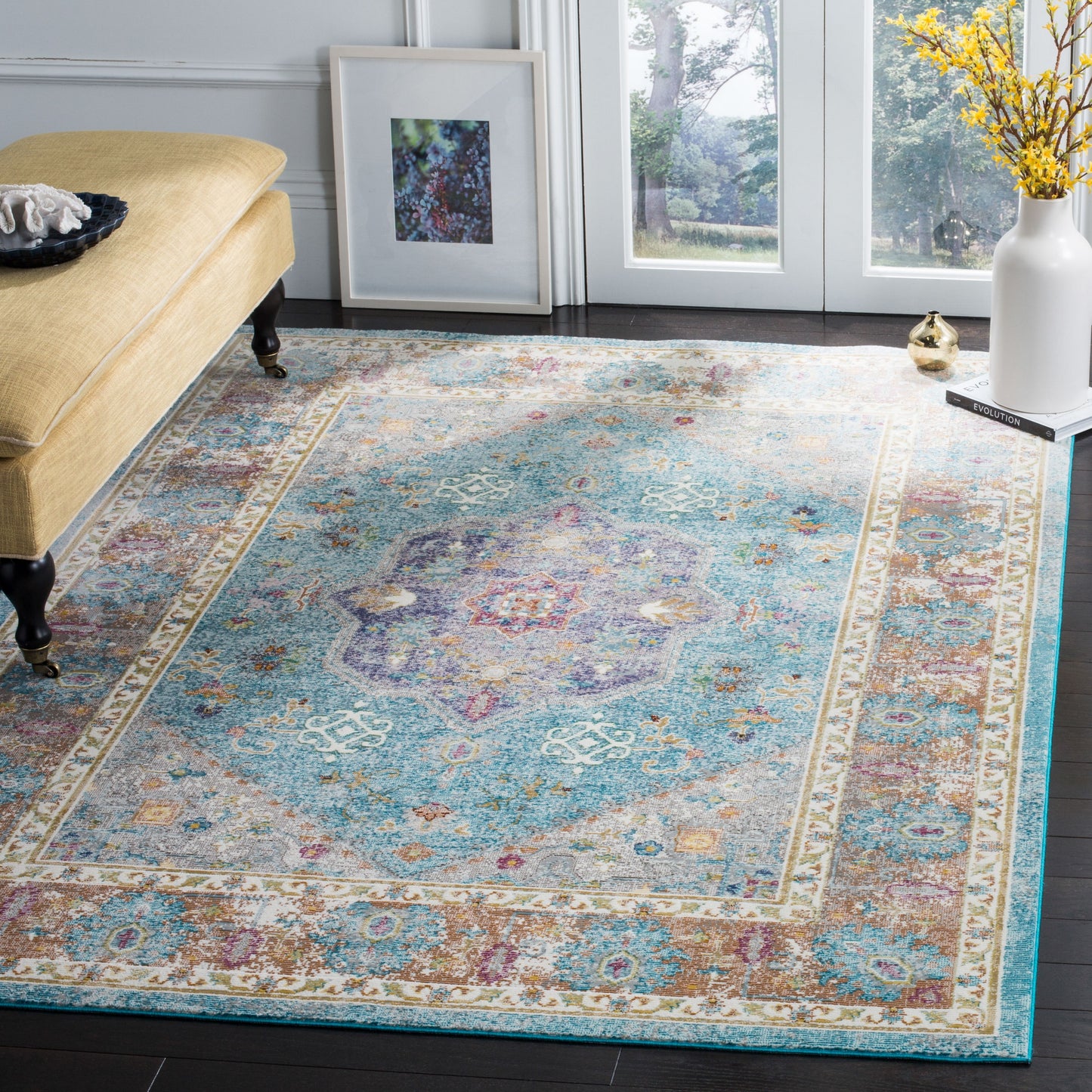 Safavieh Aria Belouch 9 x 12 (ft) Loomed Polypropylene Blue/Creme Rectangular Indoor Distressed/Overdyed Vintage Spot Clean Only Area rug