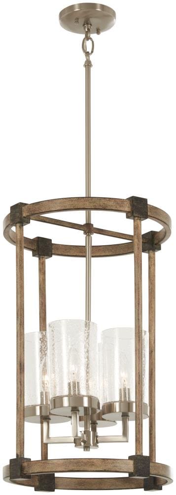 Minka Lavery Bridlewood 4 -Light Stone Grey with Brushed Nickel Modern/contemporary Seeded glass Cylinder Large Hanging Pendant light