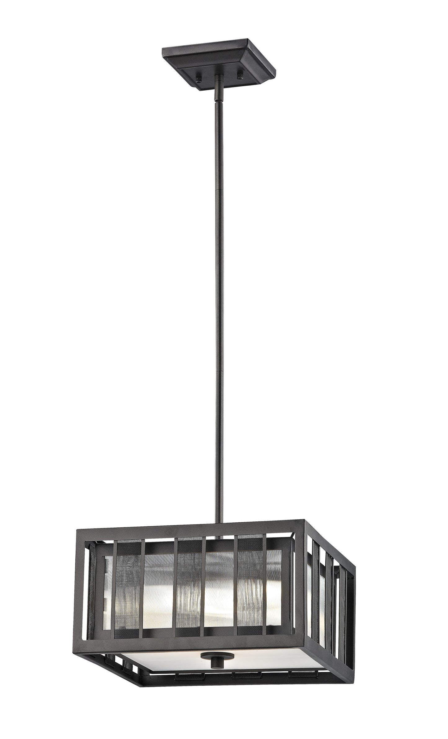 Z-Lite Meridional 3 -Light Bronze Modern/contemporary Clear glass Square Medium Hanging Pendant light