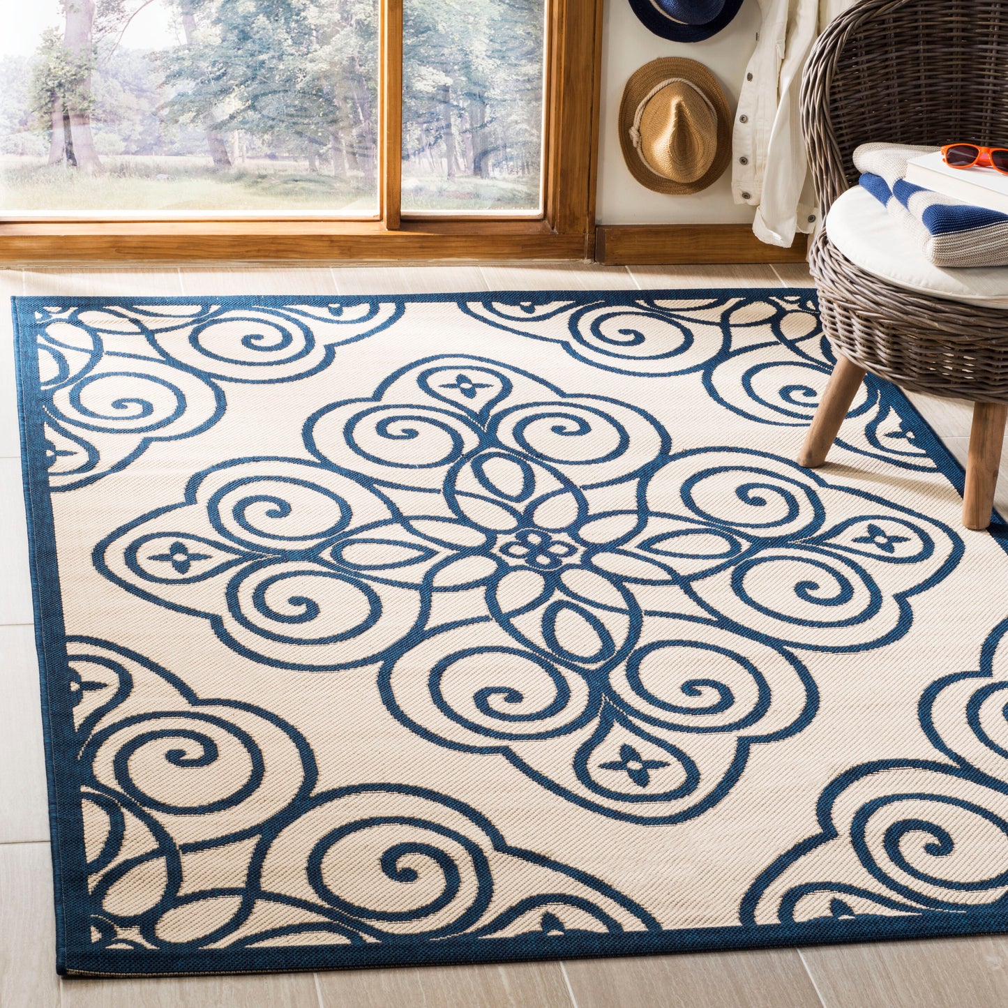Martha Stewart Rosamond 8 x 11 (ft) Loomed Polypropylene Mariner Rectangular Indoor Abstract Coastal Spot Clean Only Area rug