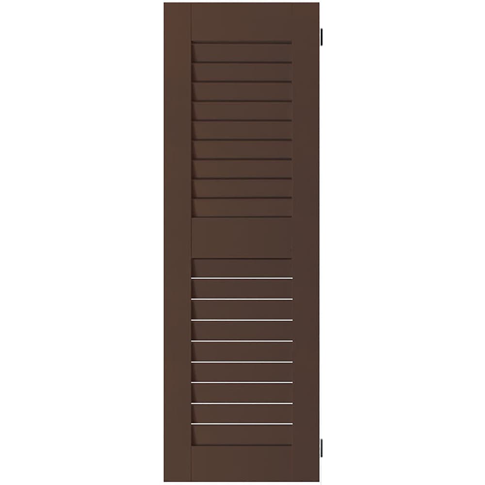 Ekena Millwork 18-in W x 35-in H Tudor Brown Louvered Wood Exterior Shutters ( 2 -Pack )