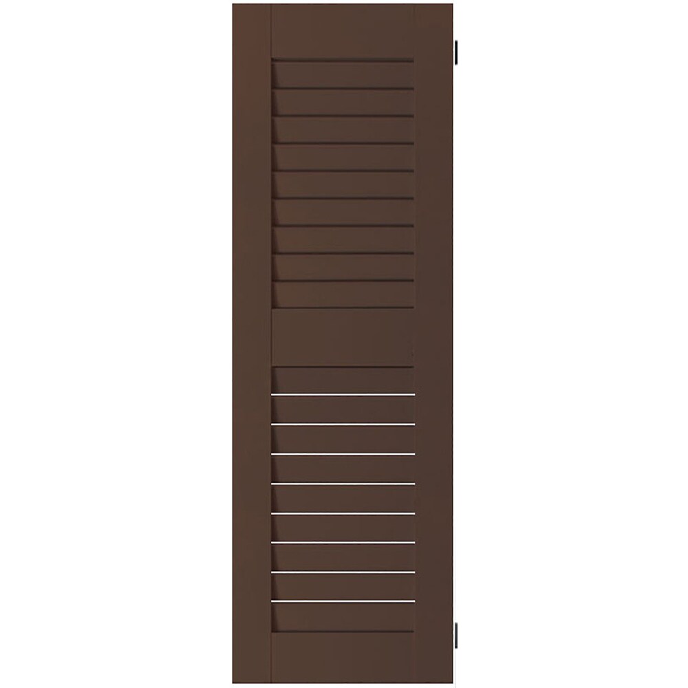 Ekena Millwork 12-in W x 35-in H Tudor Brown Louvered Wood Exterior Shutters ( 2 -Pack )